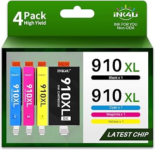 910XL Ink Cartridges Replacement for HP 910XL 910 Ink Cartridges Combo Pack for HP OfficeJet Pro 8020, 8025, 8028, 8030, 8035, OfficeJet 8010, 8015, 8018, 8022 Printer (4 Pack, 1BK/1C/1M/1Y)