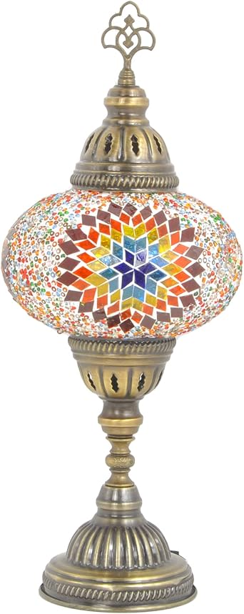 Turkish Lamp Mosaic Table Lamps | Turkish Moroccan Lamp with Bronze Base | Handmade Tiffany Night Lamp | Mosaic Glass Bedside Night Lamp with Led Bulb