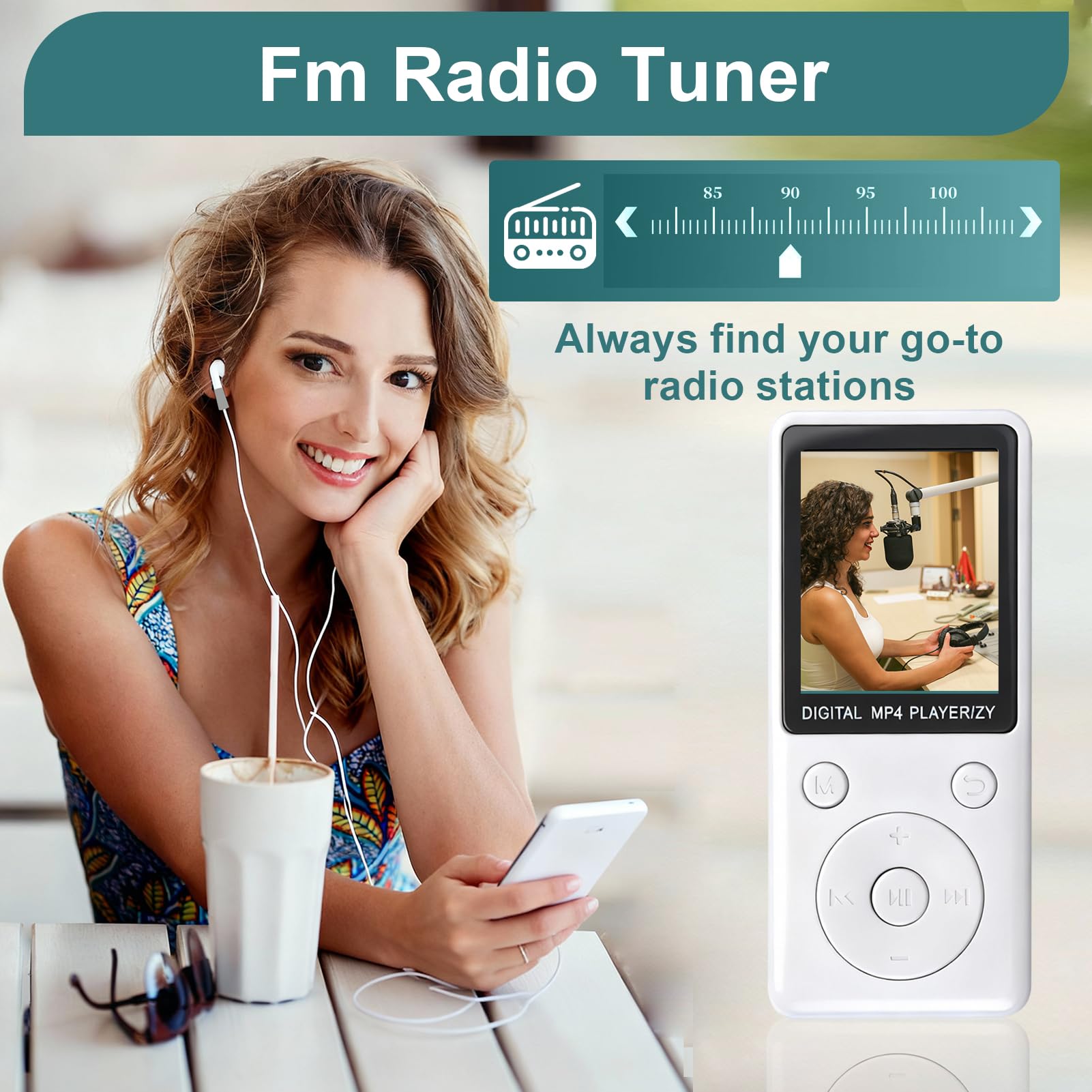 MP3 Player mit Bluetooth 5.2, 32GB Speicherkarte, 1,8 Zoll TFT Farbbildschirm, tragbarer Musikplayer mit Lautsprecher, FM Radio, Sprachaufnahme, E-Book, Video, Fotobetrachter, für Sport