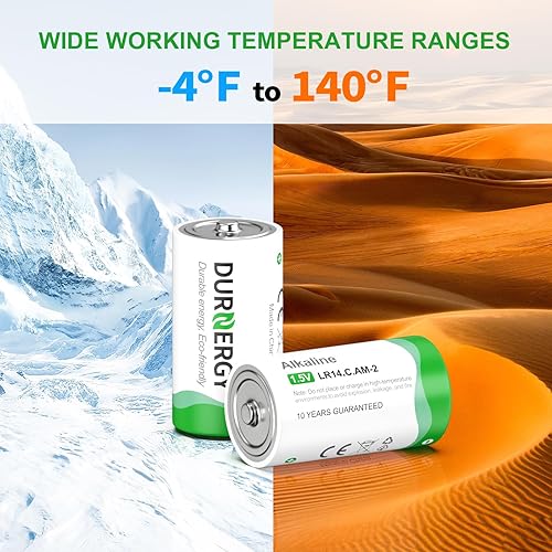 Miniatura 6 de DURNERGY Paquete de 8 baterías C, pilas alcalinas de tamaño C, baterías CLR14 de 1.5 V, batería tipo C