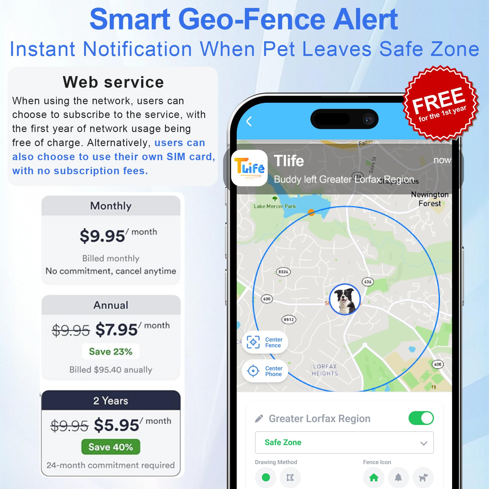 Smart Dog GPS Tracker Collar, First Year Free Subscription, Real-Time Location, Geo-Fence Alerts, Route History, IPX7 Waterproof, 4G Built-in SIM, Health Monitoring - image 4