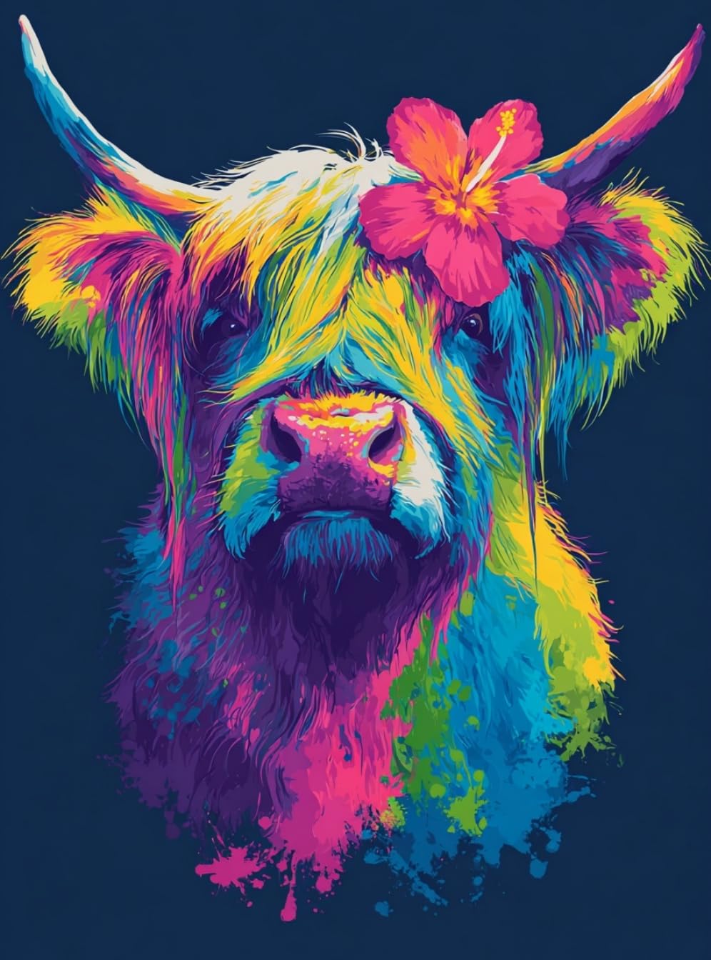 WANGWANGMIAO Paint by Numbers for Adults -Colorful Tall Cows-Painting by Numbers for Kids,Oil Number Painting Kits for Home Wall Decor，20x16inch，with Frame