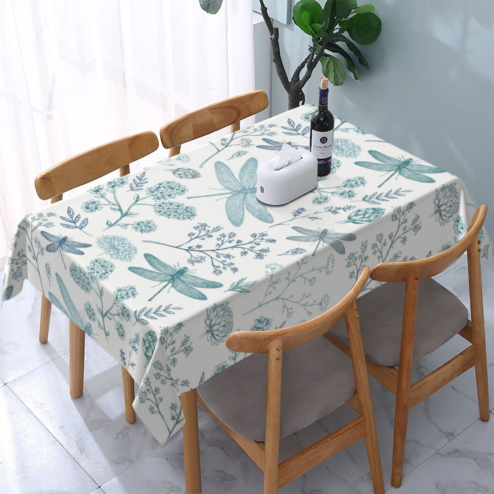 Dragonfly Table Cloth Waterproof Table Cover Washable Rectangle Tablecloth For Kitchen Party Picnic, 183 X 137 Cm