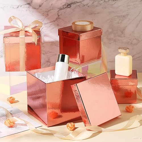 Miniatura 10 de Cholemy 5 cajas de regalo para el día de San Valentín con tapa y cinta, 5 tamaños mixtos, cuadrados, anidados, tarjeta de recuerdo, caja de regalo,