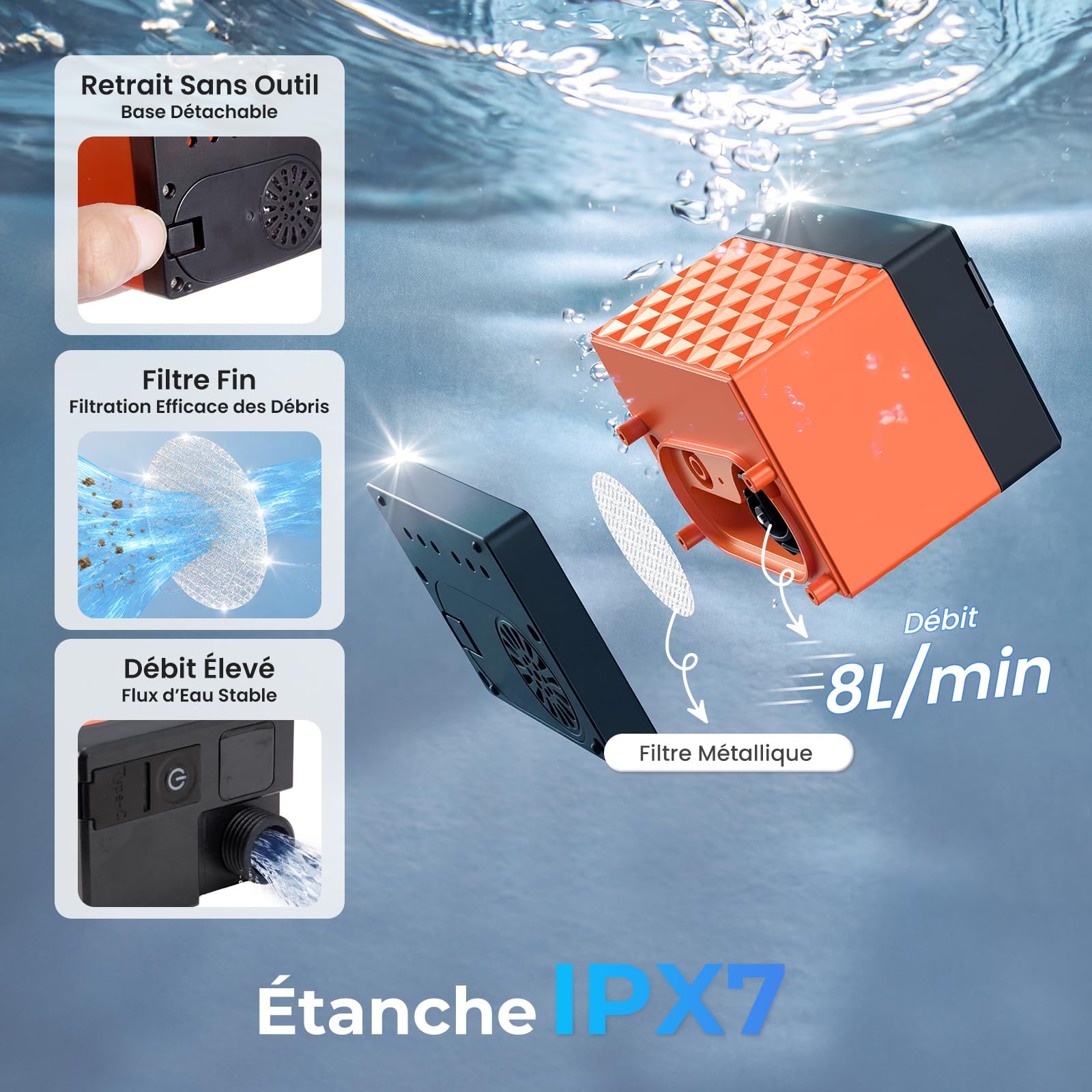 Homealexa Douche de camping avec batterie 6000 mAh, douche d'extérieur portable avec affichage LED, USB-C rechargeable, 3 modes de jet, étanche IPX7, douche de voyage mobile pour camping, camping-car