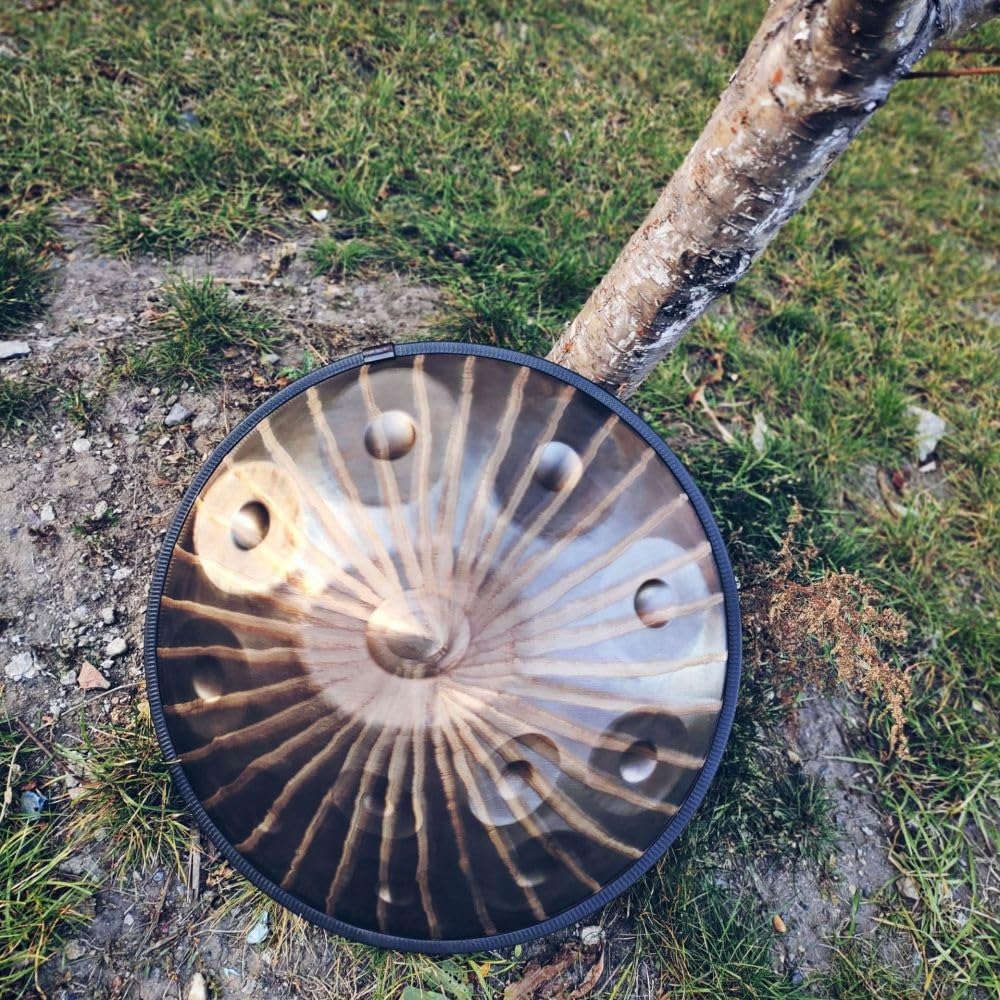 Tambor de lengüeta de acero forjado a mano con patrón de sol, escalas opcionales de 9 a 12, diámetro de 22 pulgadas, cuerpo de aleación de acero, adecuado for interpretación profesional y uso de colec