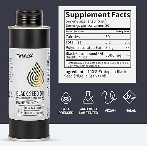 Miniatura 5 de Tasnim Aceite de semilla negra etíope - Aceite de semilla negra prensado en frío para apoyo inmunológico, salud de la piel y el cabello - Aceite de