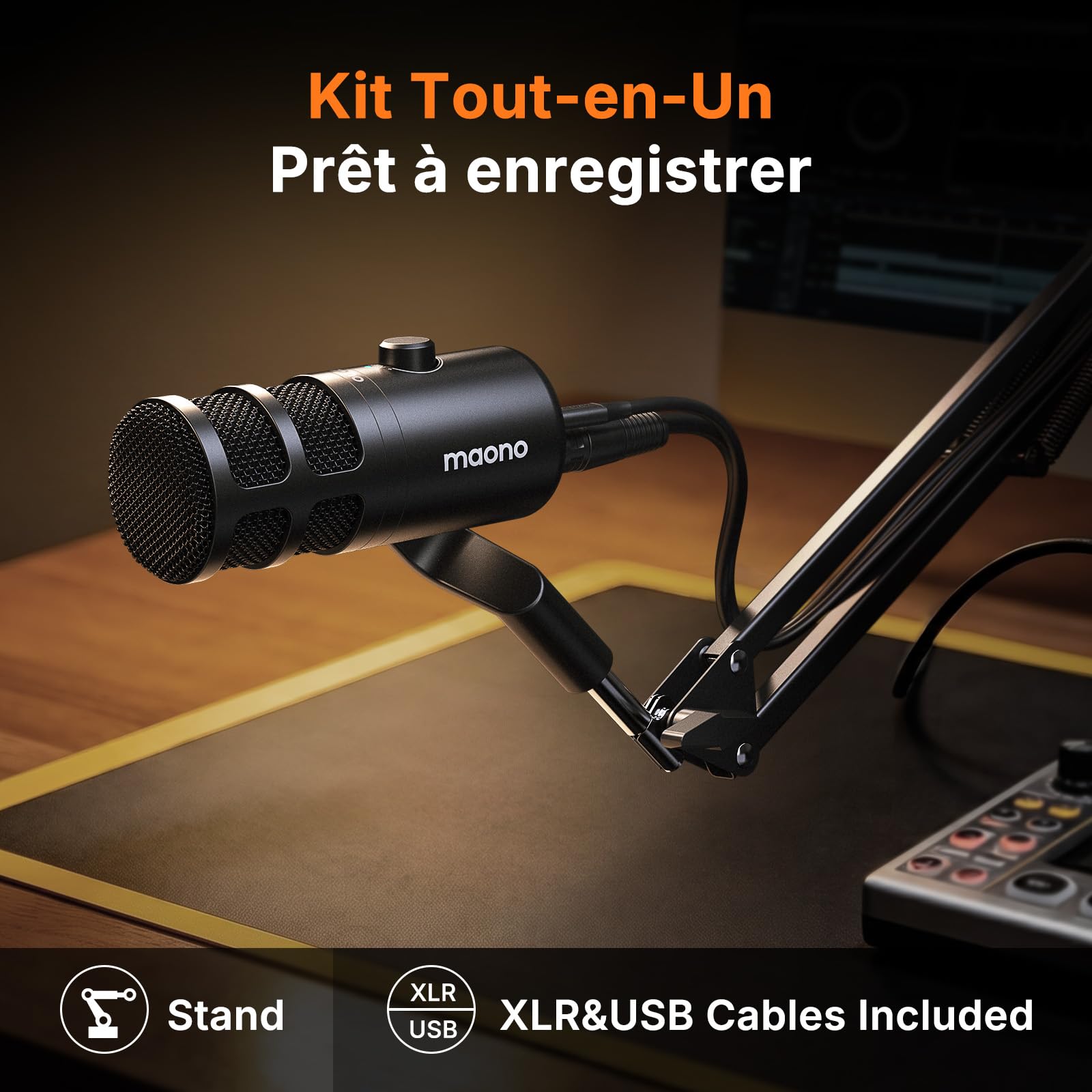MAONO PD100 Gen2S Micro Dynamique USB/XLR, Audio 192 kHz/24 Bits, Structure Métallique, Bouton Mute, Kit Complet avec Câbles USB et XLR, pour Podcast, Streaming, Gaming et PC
