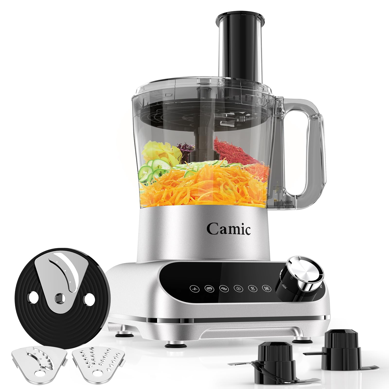 Camic 600W Food Processor 72OZ Large Capacity Countertop Electric Vegetable Chopper with 6 Preset Programs BPA Free Stainless