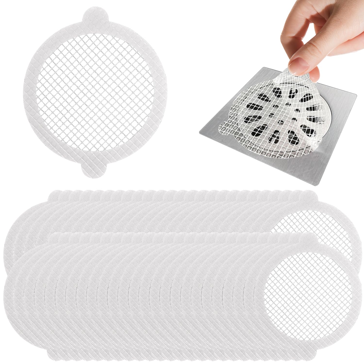 50 Piezas Atrapapelos Desechable para Desagüe de Ducha, Recogedor de Pelo Redondo de 9 cm, Cubierta de Filtro de Rejilla para Baño y Cocina