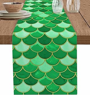 Green Fish Scale Table Runners 108 Inches Long, Coffee Table Runner, Modern Geometric Ombre Abstract Moroccan Farmhouse Tablerunners Decorative Dress Scarves for Party/Dresser 13"x108"