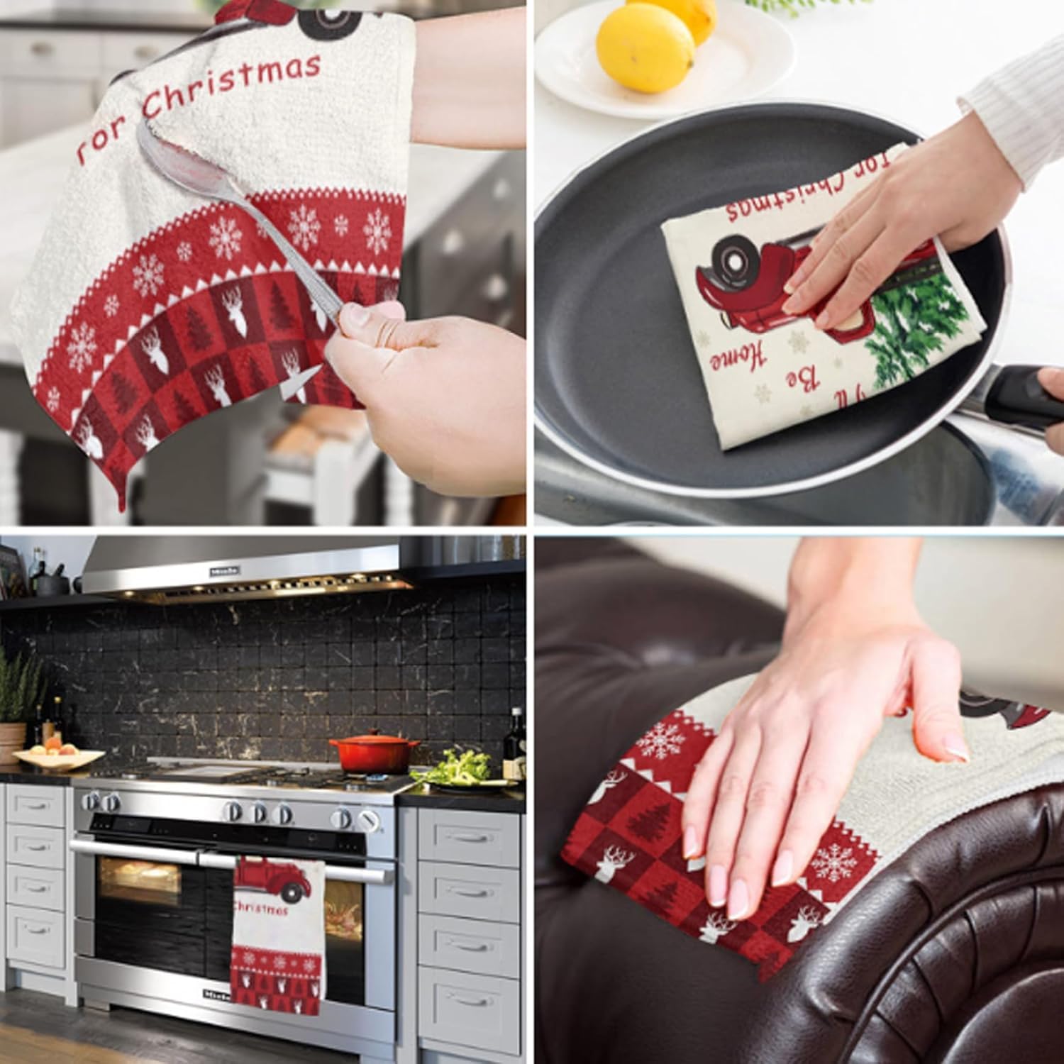 Trapos Cocina Flores Rojas Navideñas Paños de Cocina Suaves y Absorbentes Paños Cocina Reutilizables Trapos de Cocina para Secar Toallas Lavable Toallas de Barra 2 Piezas (44x74 cm)
