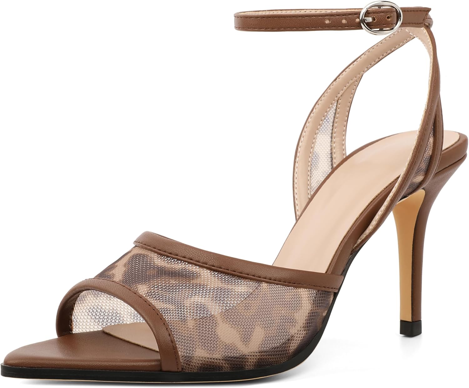 Soireelady Womens Mesh Sandal Slingback Ankle Strap High Heels Open Toe Heeled Sandals Summer Dress Shoes 3.5 Inches