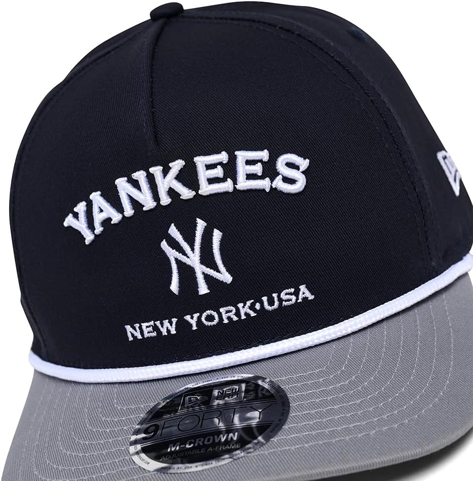 New Era NY New York Yankees 9FORTY M-Crown Arch Snapback Cap, Adjustable Hat Navy Blue Grey