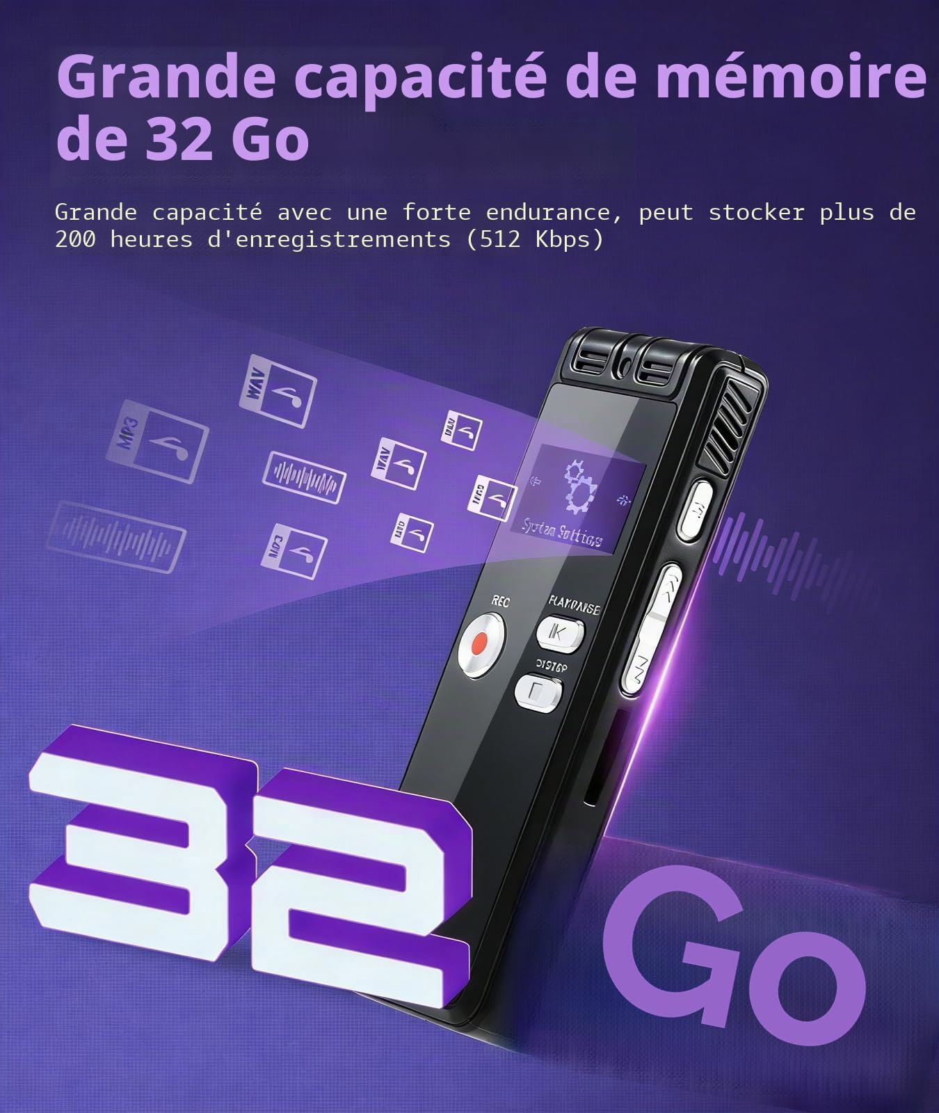 Dictaphone 32G - 1536 kbps - Enregistreur Vocal numérique - Interface Type-C - Appareil d'enregistrement One-Touch-HD Dual MIC pour conférence, Entretien, réunion