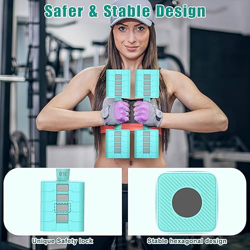 Miniatura 4 de Juego de 2 mancuernas ajustables 5 en 1 para mujereshombres, 3 libras, 5 libras, 7 libras, 9 libras, 11 libras, juego de mancuernas para