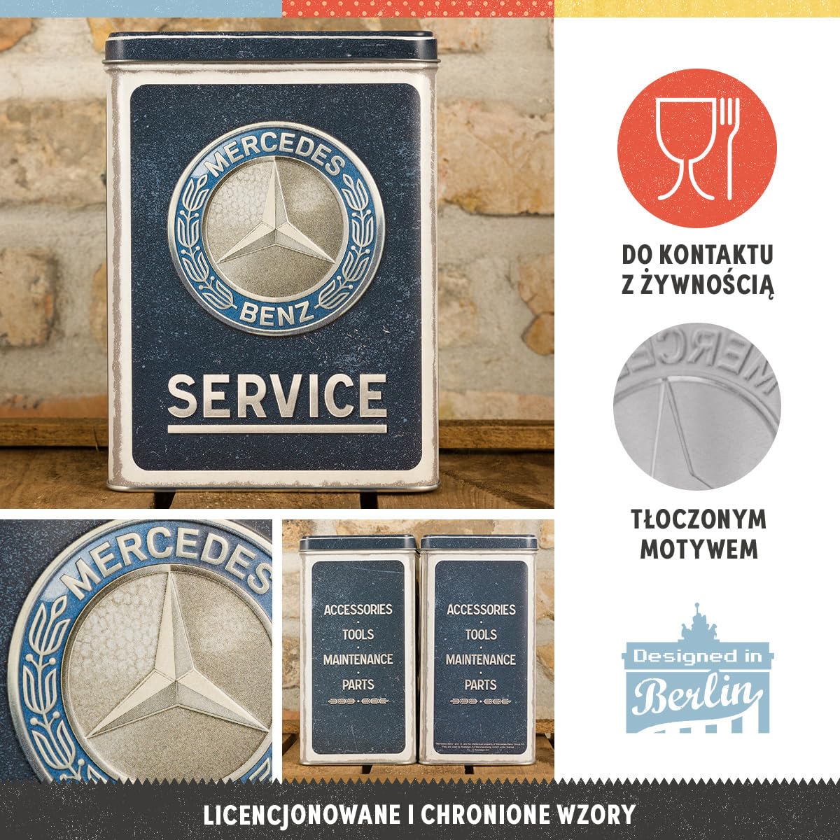Nostalgic-Art Pudełko do przechowywania w stylu retro, L, 3 l, Mercedes-Benz – niebieski emblemat serwisowy – pomysł na prezent dla fanów Mercedes-Benz, oficjalny produkt licencyjny (OLP), duża