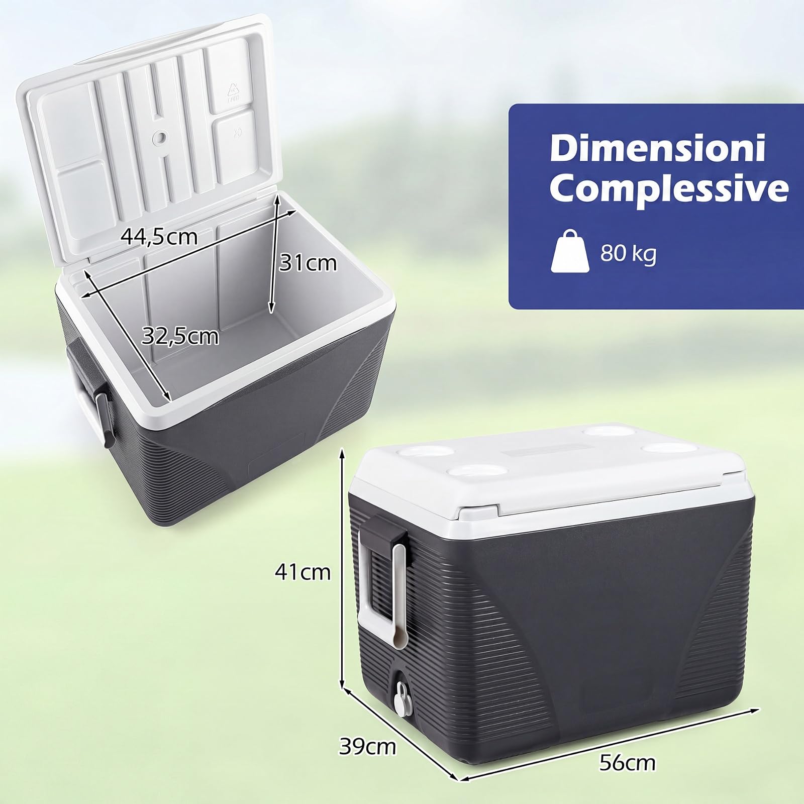 COSTWAY Frigo Portatile 41 L, Frigorifero Termico con Manici, Coperchio e Portabicchieri, Ghiacciaia Impermeabile per Cibi e Bevande, Raffreddamento e Riscaldamento per Campeggio, Picnic e Viaggio