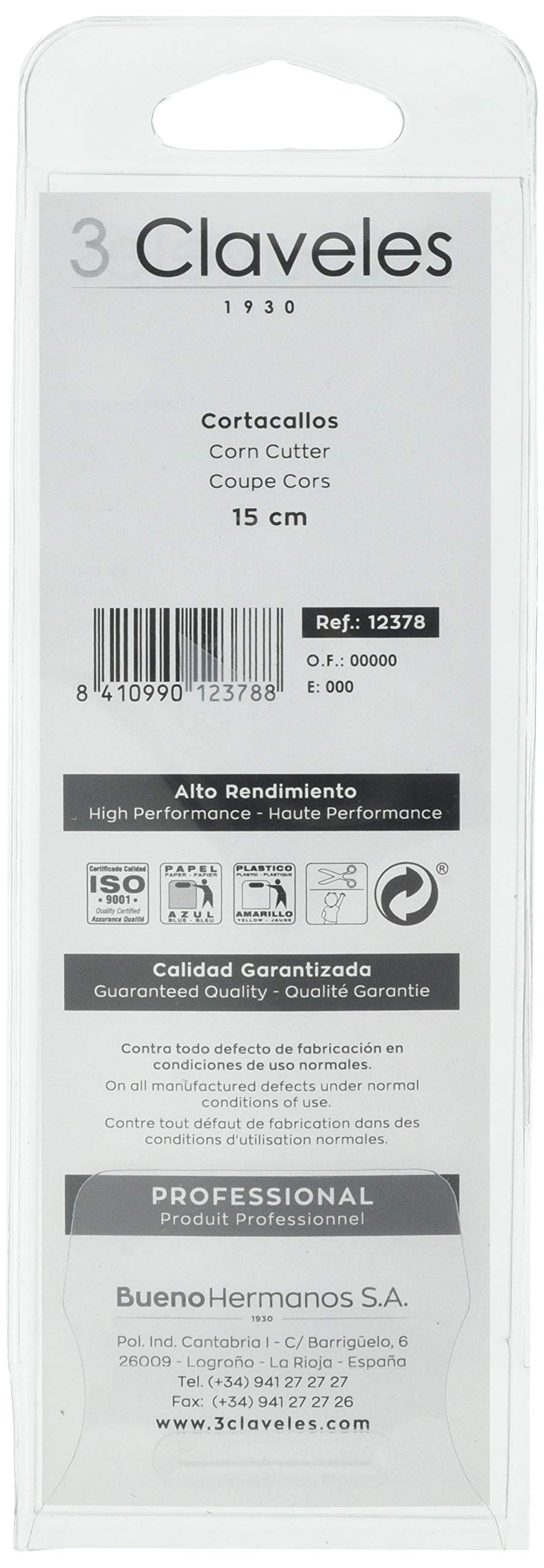 3 Claveles 12378 Cortacallos, Acero Inoxidable de 15 cm
