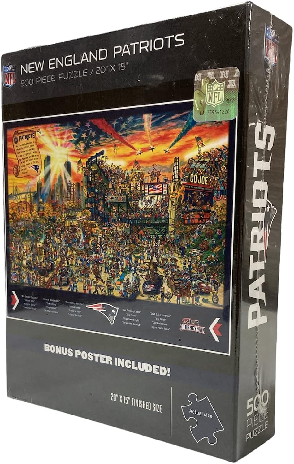 YouTheFan NFL New England Patriots Joe Journeyman NFL Puzzle & Bonus Poster, Team Colors, 15" X 20"
