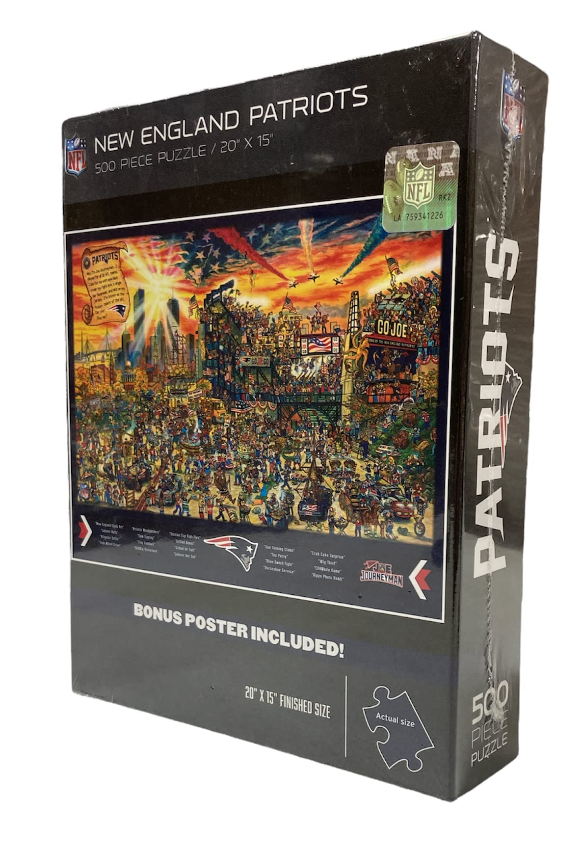 YouTheFan NFL New England Patriots Joe Journeyman NFL Puzzle & Bonus Poster, Team Colors, 15