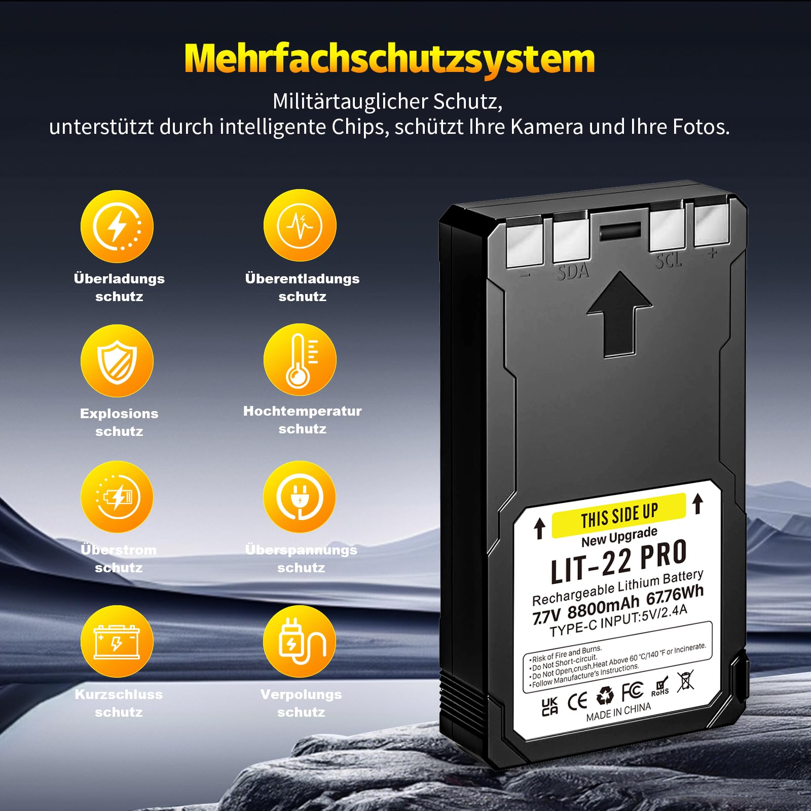 2-Pack 8800 mAh 7,7 V Upgrade LIT-22 Akku Wiederaufladbarer Lithium-Akku für Spypoint Wildkamera, kompatibel mit Flex-M, F lex-S, Flex-G36, Flex-Plus Mobilfunk-Wildkameras with Type-C Charging Cable