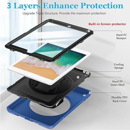 Miniatura 6 de Funda para iPad 65 generación Funda protectora de TPU para iPad 9.7 (20182017) y iPad Air 2 9.7" con soporte, asa y correa de hombro, soporte para