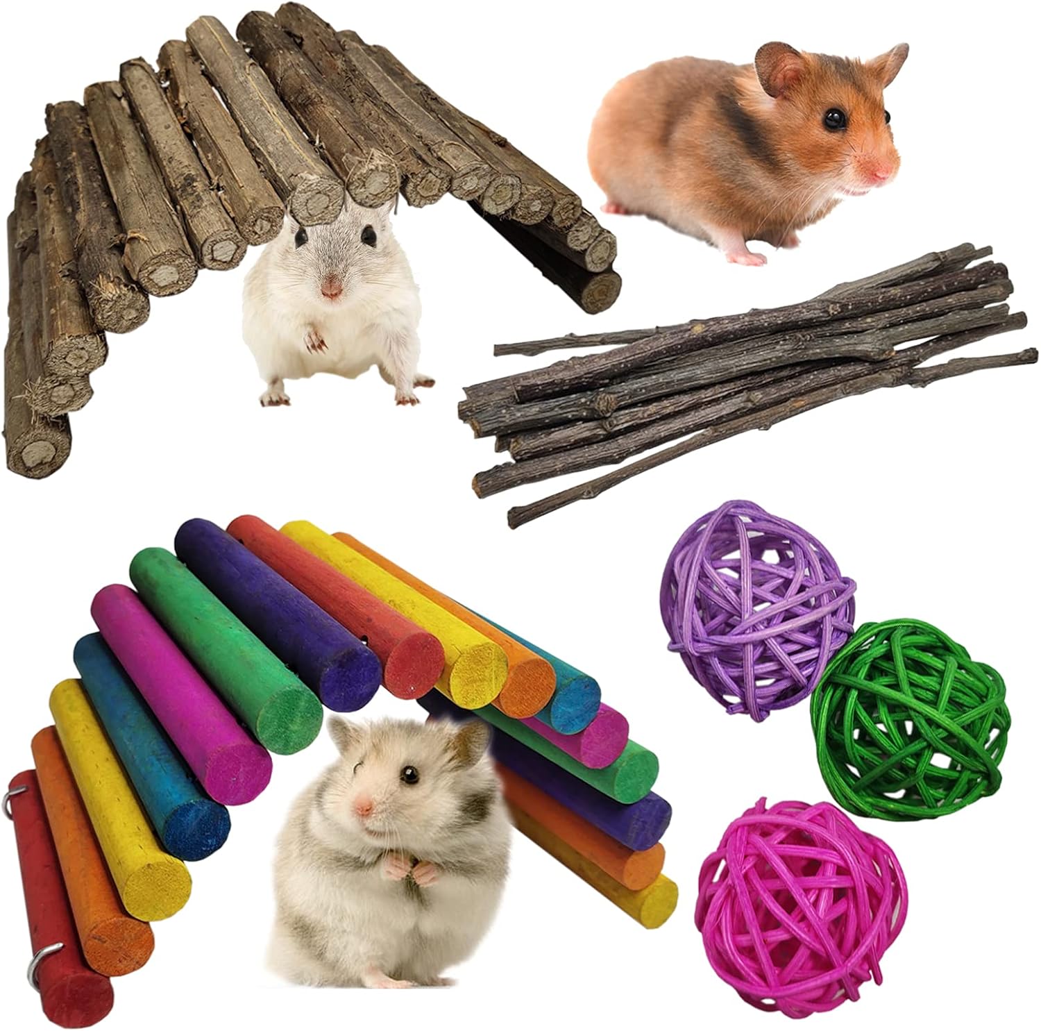 PINVNBY 15 PSC Ladder Bridge Toy for Hamster Guinea Pig Bridge Rat Ladder for Hamster Gerbil Wooden Ramp Chew Toys Natural Wood Bridge…