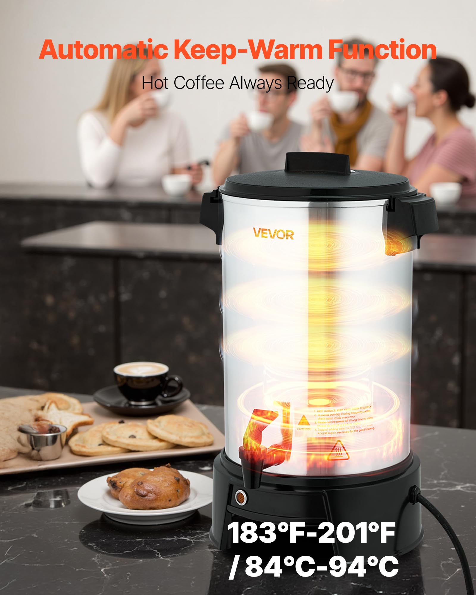 VEVOR kommerzieller Kaffeeautomat 30 Tassen4,5 L Heißgetränkespender mit tropffreiem Wasserhahn, Kaffeekanne mit automatischer Temperaturregelung, für Catering Party Kirche Restaurant