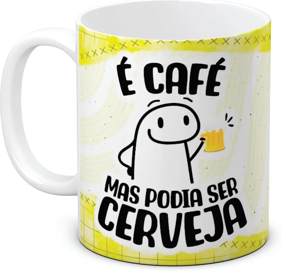 Caneca Flork Meme É Café mas Poderia ser Cerveja Frase Criativa Personalizada Divertida Presente Amiga Amizade Cerâmica 325ml