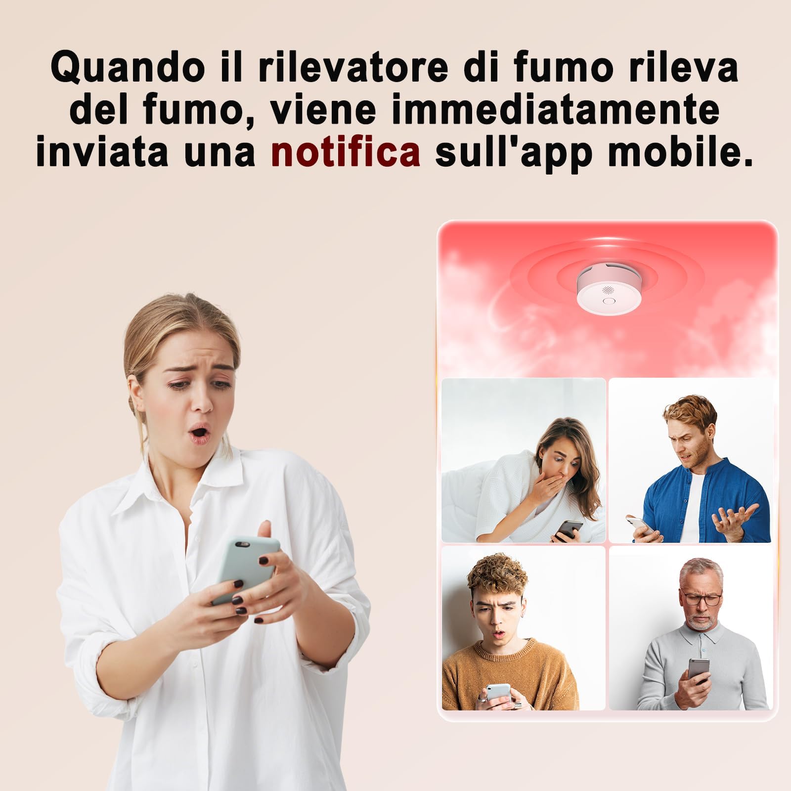HEIMAN Détecteur de fumée photoélectrique sans Fil WiFi Intelligent avec EN14604, Avertissement de Batterie Faible, avec Batterie remplaçable, autonomie de 5 Ans (WS2SA-5-TY-5 Pack)