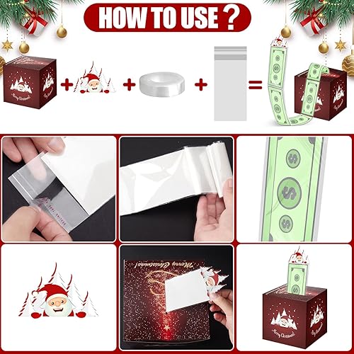 Miniatura 2 de Resurhang Juego de 2 cajas de dinero de Navidad para regalo en efectivo, cajas de regalo de vacaciones, dispensador de dinero con 80 bolsas