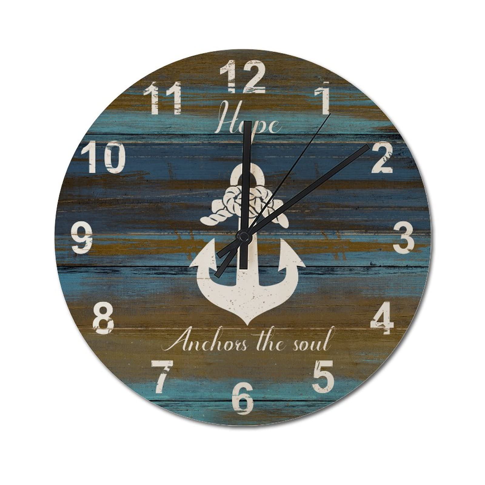 Horloge murale en grain de bois silencieuse Hope Anchor 38,1 cm vintage