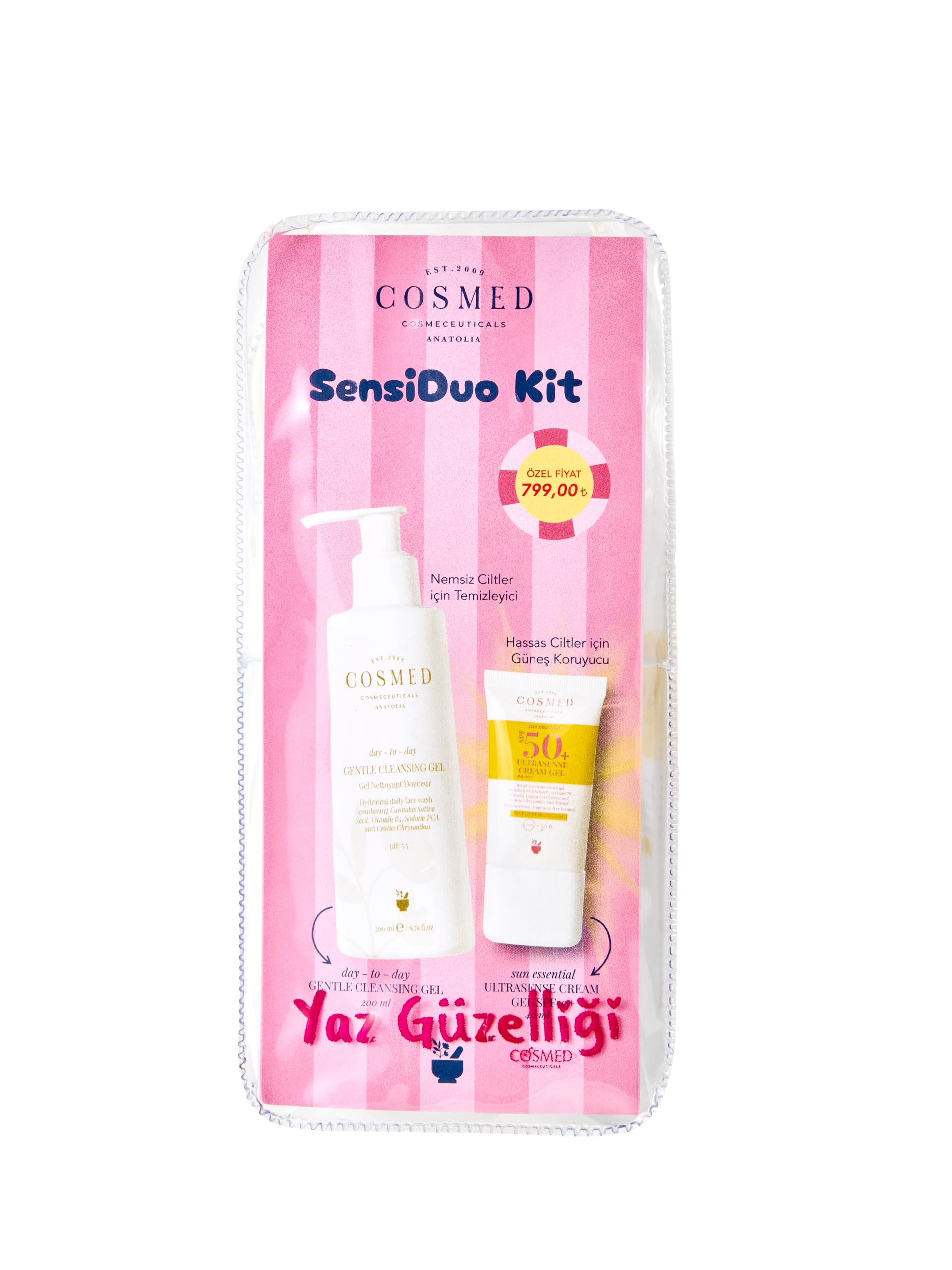 COSMED SensiDuo Kit, Gentle Cleansing Gel 200ml ve Ultrasense SPF50+ Güneş Kremi 40ml, Hassas Ciltler İçin