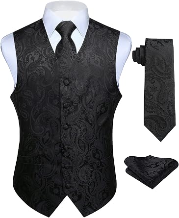 Enlision Mens Suit Vest Set 3PCS Paisley Tuxedo Vest & Tie Pocket Square for Wedding Prom Party Formal Business