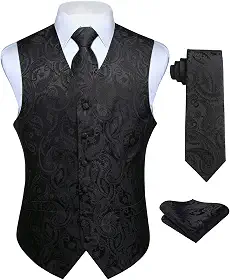 Conjunto de gravata masculina clássica 3 peças Paisley colete e gravata bolso quadrado formal colete para terno ou smoking