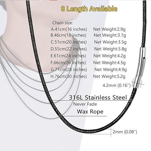 Miniatura 4 de PROSTEEL Collar de cuero trenzado de cuerda encerada de 16 a 30 pulgadas, cierre duradero de acero inoxidable, cadena de cuerda de cera tejida para
