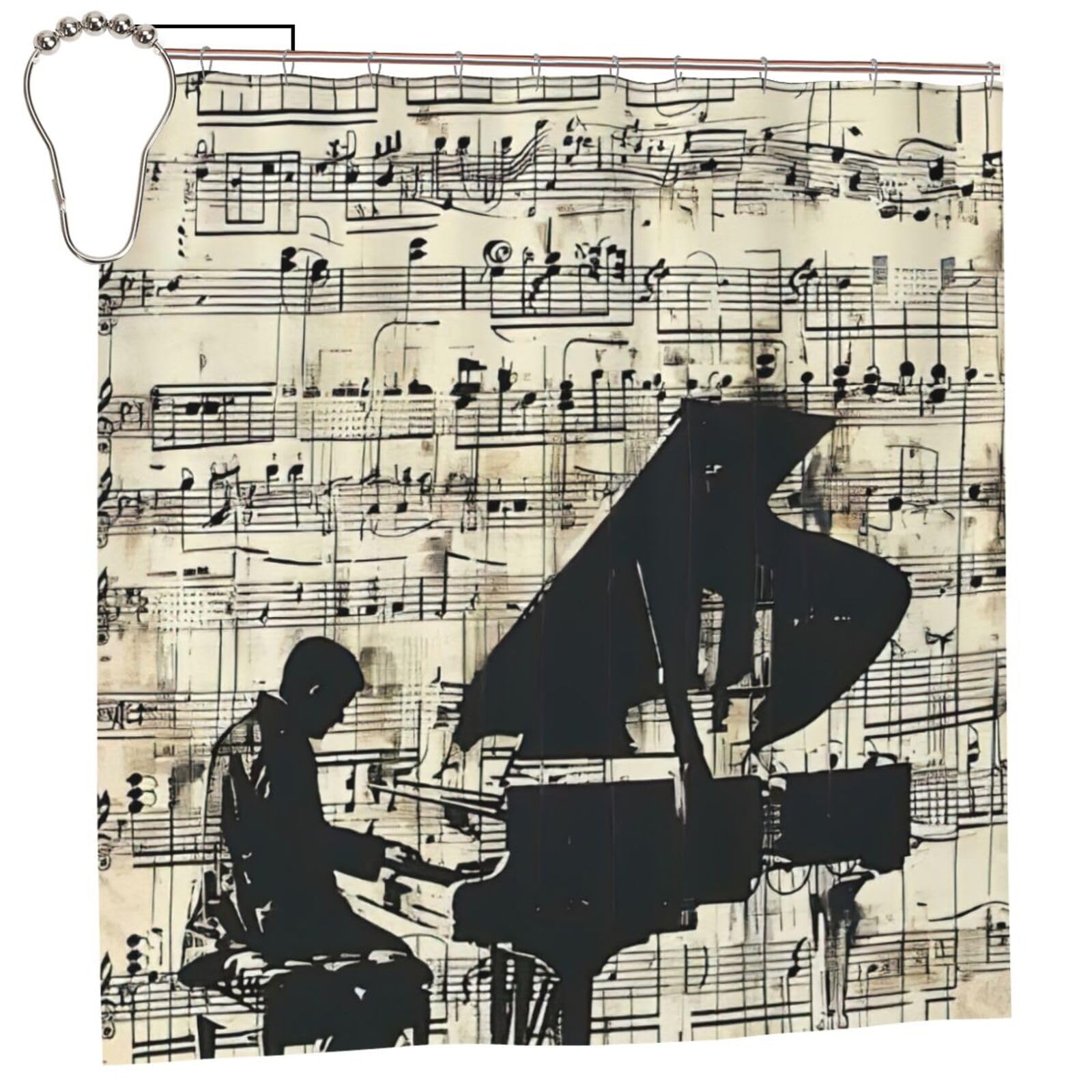 Rideau de douche imperméable sans rouille imprimé partition de musique 183cm