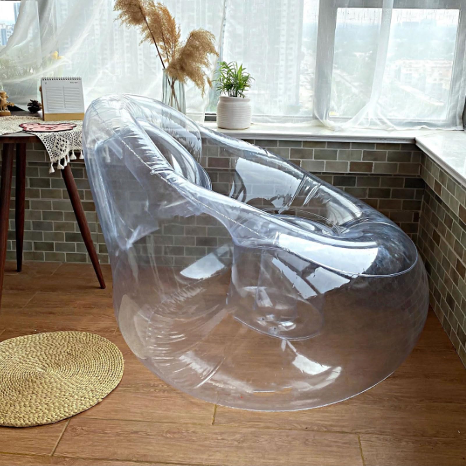 Sxhlseller Transparenter Aufblasbarer Sessel, Klarer Luftsofa Sitzsack für Innen & Außen, Ergonomisch, Leicht Tragbar, für Garten, Party, Strand, Pool, Camping, Schlafzimmer