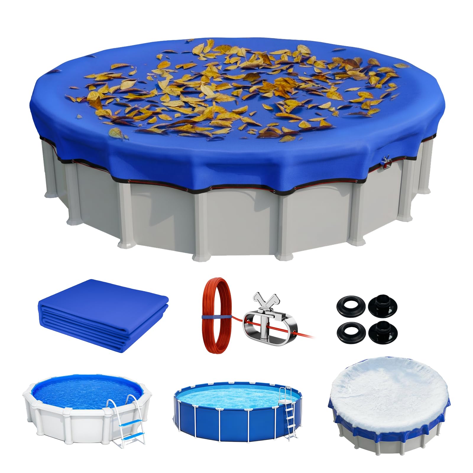 [Ultra Thick] 18FT Round Winter Pool Covers for Above Ground Pool Covers Easy Install 195GSM 500D