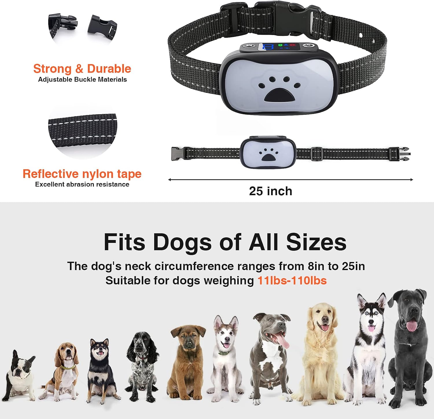 Dog Bark Collar - Anti Bark Collar Rechargeable - No Shock Bark Collar for Small Medium Large Dogs with 7 Adjustable Sensitivity Beep Vibration Stop Barking Collar