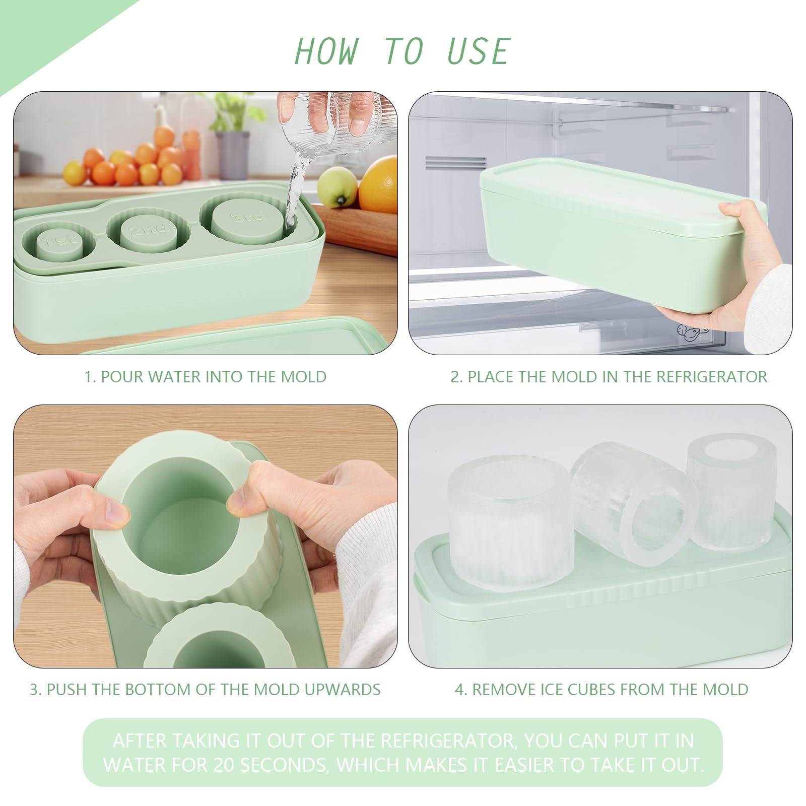 Stampo Per Cubetti Di Ghiaccio Per Stanley Cup 3 - Verde, Silicone Con Coperchio Per Borraccia 30-40 Oz