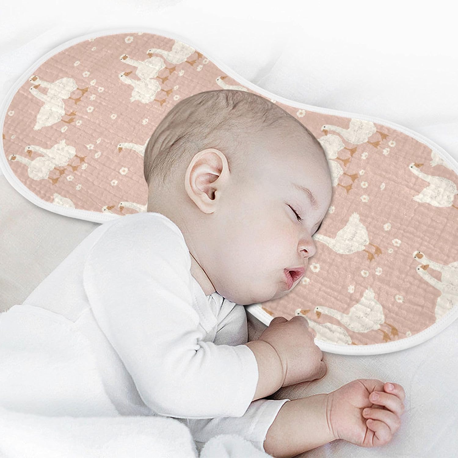 Goose Flower Pattern On Pink Muslin Burp Cloths for Baby 4 Pack Soft 100% Cotton Baby Washcloths Bibs for Boy Girl