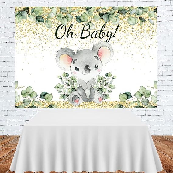 Lofaris Cute Koala 1st Birthday Party Backdrop Greenery Boy First Birthday Background Oh Baby Baby Shower Party Decor Cake Table Banner 7x5ft