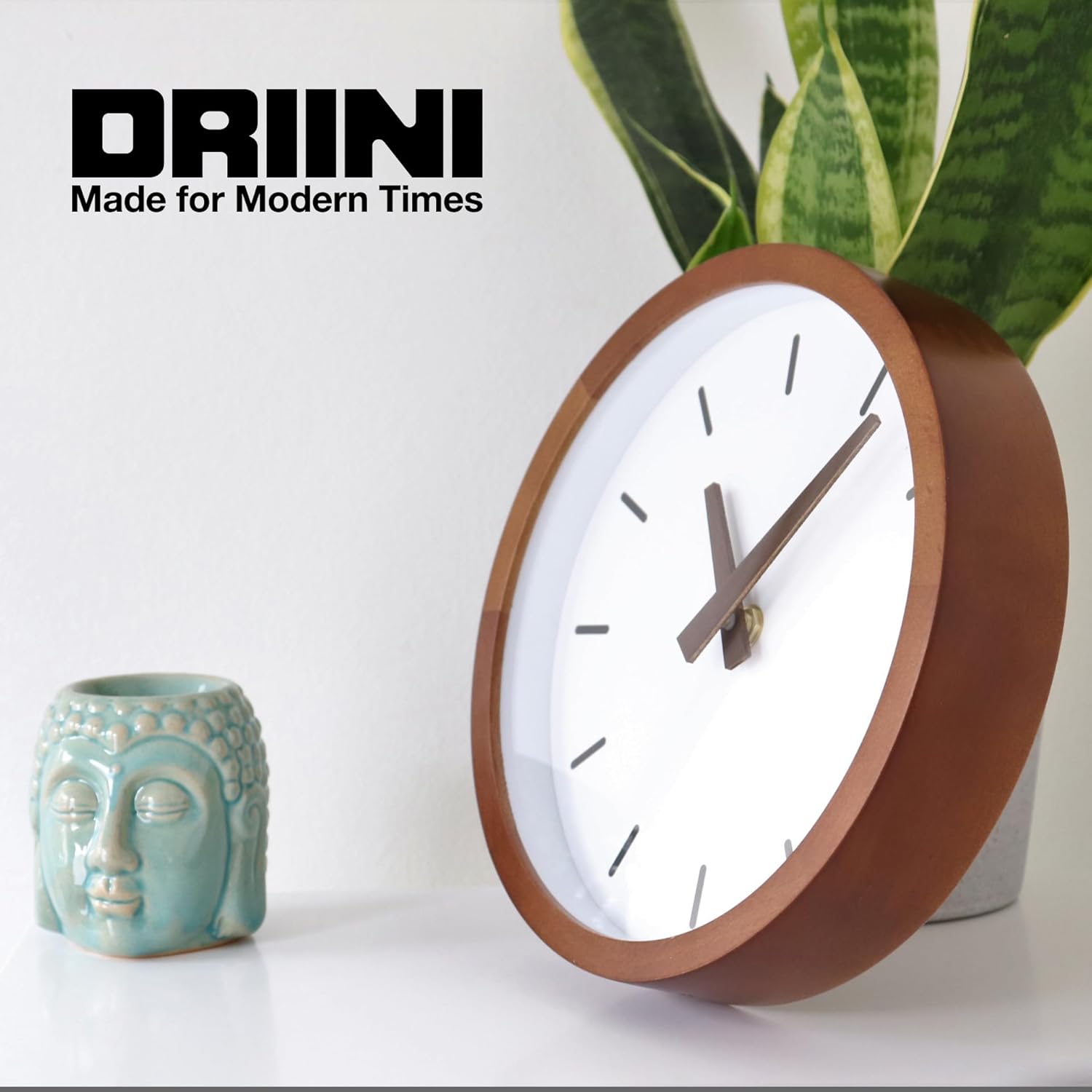 Driini Modern Mid Century Wood Analog Wall Clock - Battery Operated with Silent Sweep Movement - Large, Oversized Wooden Clocks for Bedrooms, Bathroom, Kitchen, Living Room, or Office (16")
