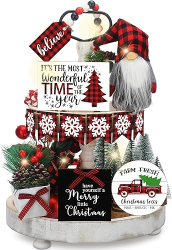 Soaoo 16 piezas de bandeja escalonada de gnomo para decoración de bandeja escalonada de regreso a clases, decoración de mesa de madera rústica con