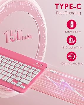 MoKo for iPad (A16) 11th Generation Case with Keyboard 11 inch 2025, iPad 10th Generation 10.9 inch Case with Pencil Holder, Multi-Angle Detachable Bluetooth Keyboard, Pink