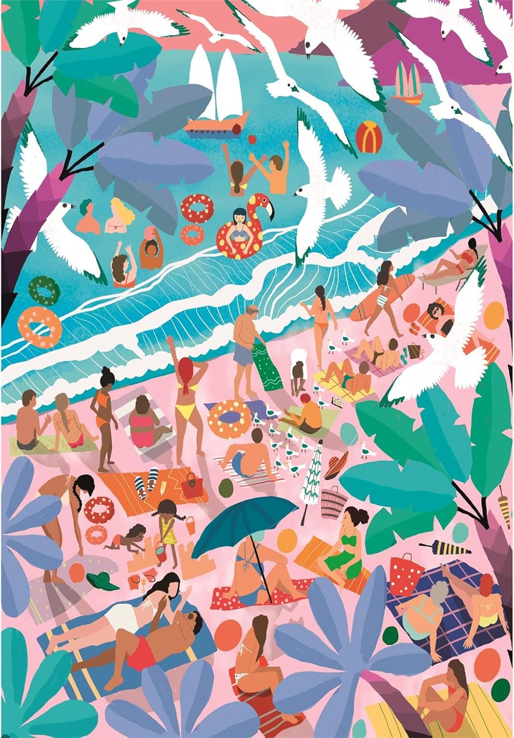 Clementoni Jigsaw Puzzle 1000 Pieces. Sunday at The Beach, Puzzle for Adults 14-99 Years, Compact Box, 39938, Made in Italy