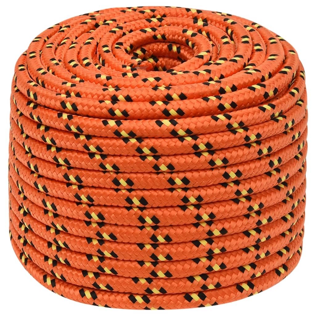 vidaXL Boat Rope Anchor Line Braided Cord UV Resistant Ship Marine Yacht Coil Rope Abrasion Resistant Orange 14 mm 100 m Polypropylene