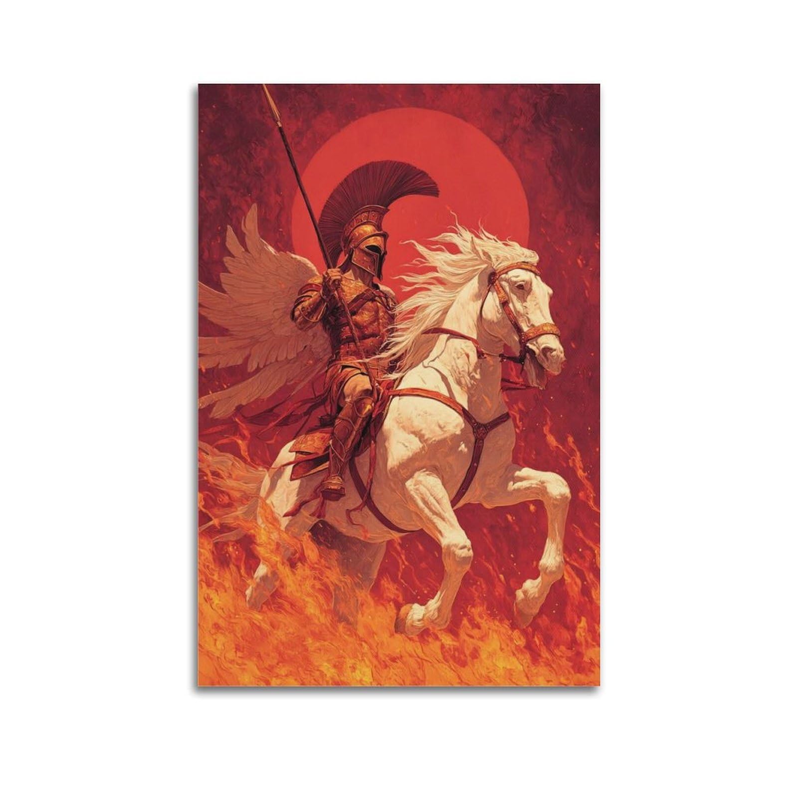 XKUGA Spartan Warrior Greek Poster Cavalry Winged Horse Spear Modern Decorative Canvas Prints - Ideal Wall Art for Family, Man Cave, Game Room, Boys & Girls Bedroom 20x30inch(50x75cm)